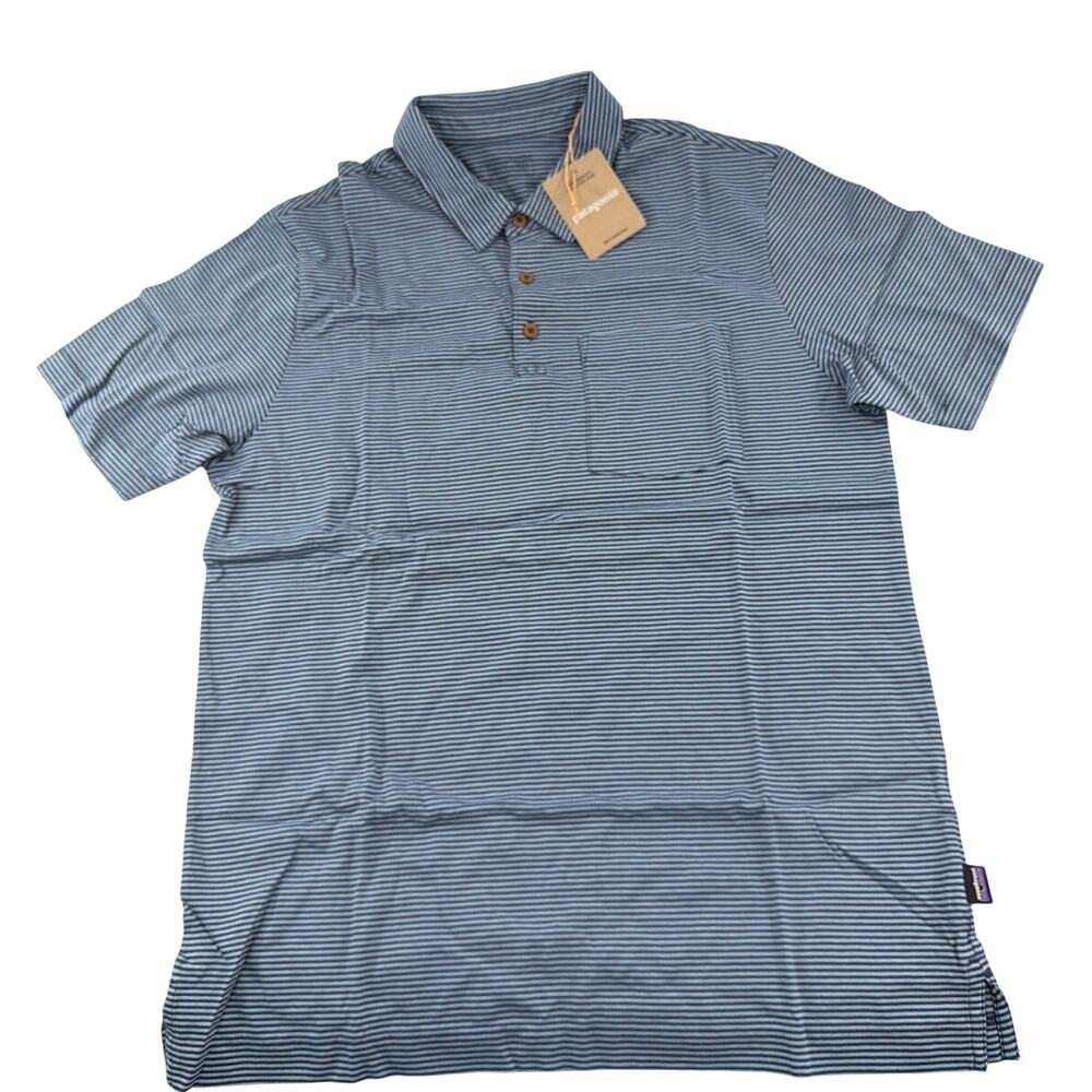 Patagonia Men's Fathom Stripe New Navy Chest Pocket Daily Polo Shirt Size M - Picture 4 of 9